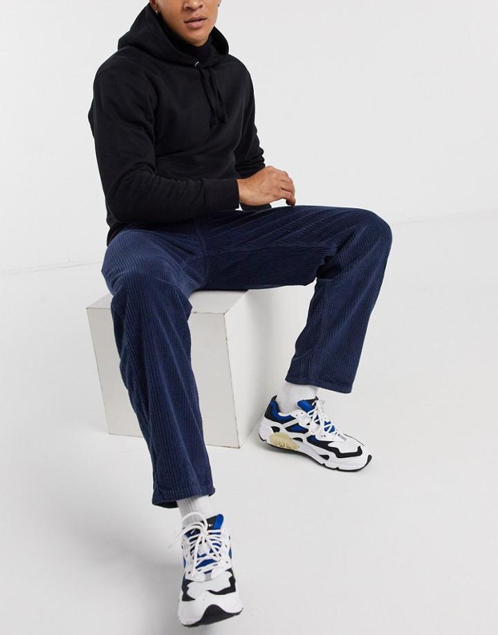 Asos Design Baggy Corduroy Jeans In Navy