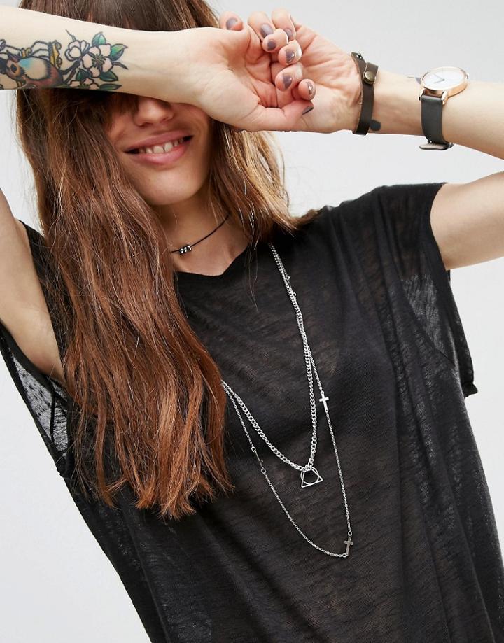Asos Multirow Charm Choker Necklace - Silver