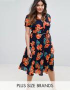 Alice & You Split Shoulder Tea Dress In Floral Print - Black