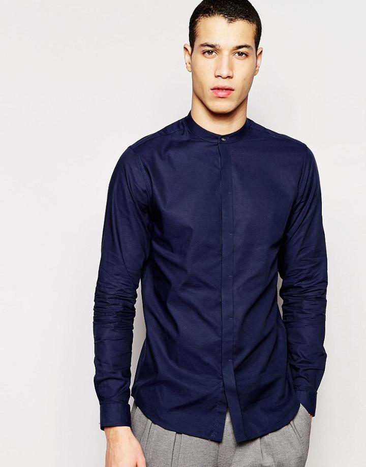 Selected Homme Grandad Shirt - Navy