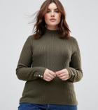 Brave Soul Plus Grace Rib Turtleneck Sweater With Button Cuffs-green