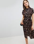 New Look Leopard Print Midi Shirt Dress - Black