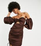 Parisian Tall Puff Sleeve Dress With Cutout Front In Chocolate Brown