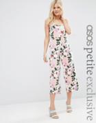 Asos Petite Strappy Wide Leg Jumpsuit In Pink Floral Print - Pink