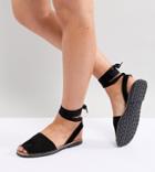 Park Lane Suede Tie Leg Flat Sandals - Black