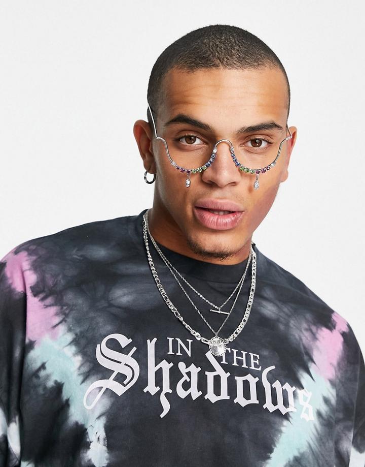 Asos Design Party Fashion Glasses With Colored Crystals-silver