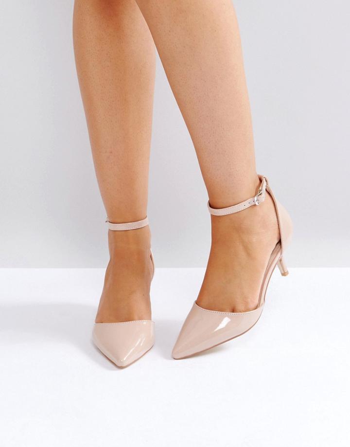 Raid Layla Nude Patent Kitten Heel Shoes - Beige