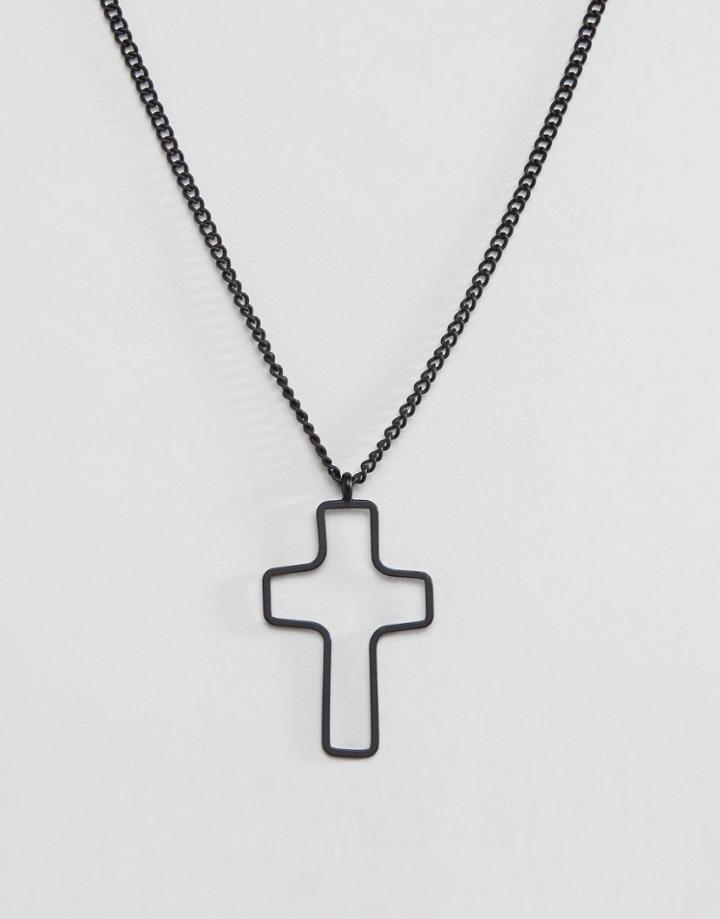 Asos Geo Cross Necklace In Black - Black