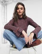 Native Youth Striped High Neck Ribbed Top-navy