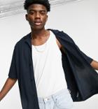 Collusion Oversized Jersey Shirt In Inky Blue Pique Fabric-blues