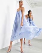 Asos Edition Cami Trapeze Maxi Dress With Tie Neck In Powder Blue-blues