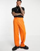 Asos Design Wide Leg Smart Pants In Burnt Orange