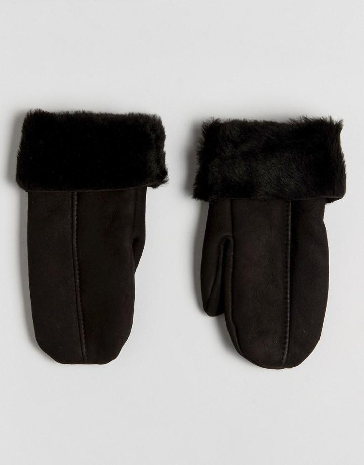 Dents Inverness Suede & Sheepskin Mittens - Black