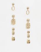 Asos Design Pack Of 3 Drop Earrings In Mixed Texture In Gold Tone