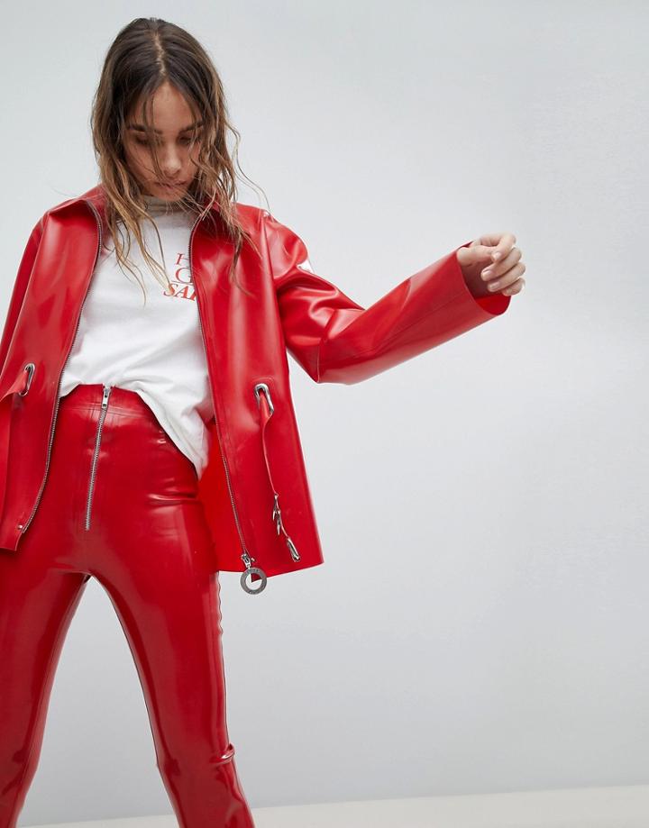 Hanger Latex Jacket With Belt - Red