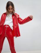 Hanger Latex Jacket With Belt - Red