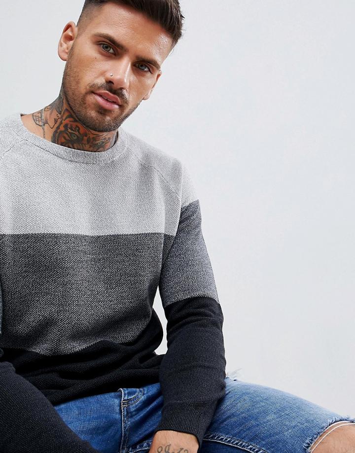 Pull & Bear Color Block Sweater In Black - Black