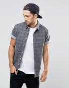 Asos Skinny Denim Shirt With Printed Check In Short Sleeve - Black