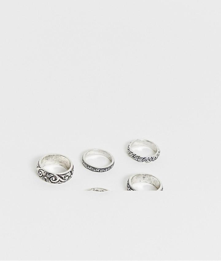 Reclaimed Vintage Inspired Ring Pack With Emboss Detail In Silver Exclusive To Asos - Silver