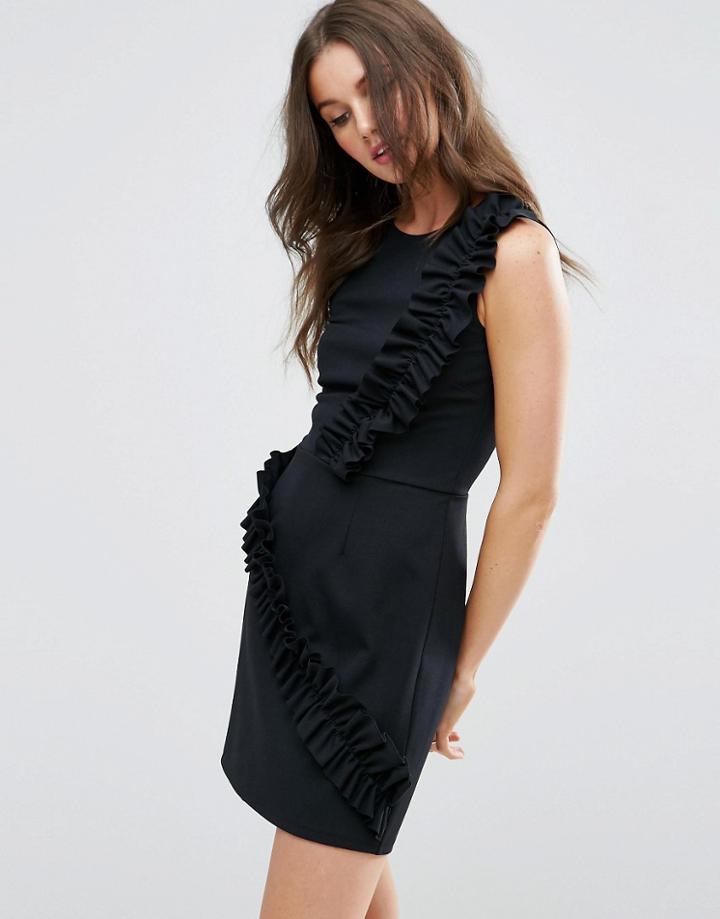 Asos Mini Dress With Frill Detail - Black