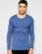 Asos Extreme Muscle Long Sleeve T-shirt With Crew Neck In Blue - Blue