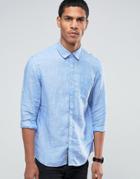 Celio Regular Fit Linen Shirt With Pocket - Blue