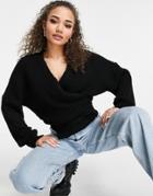 Naanaa Tie Front Wrap Cardigan In Black