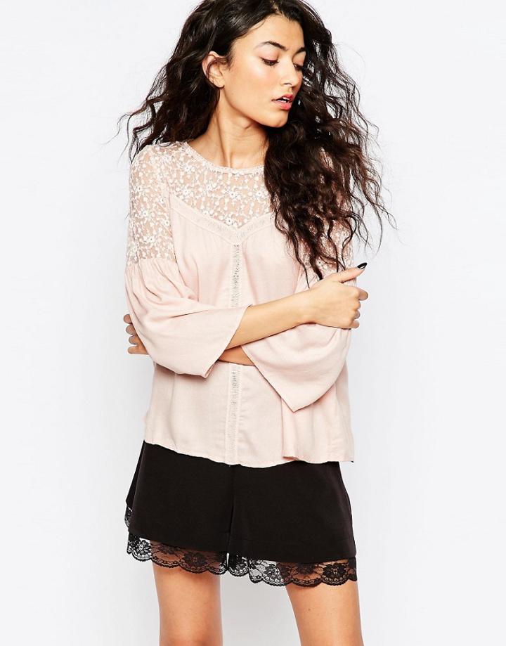 Vila Dasi 3/4 Sleeve Lace Panel Blouse - Multi