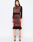 Comino Couture Midi Dress With Frill Hem And Engineered Print - Multi Mink
