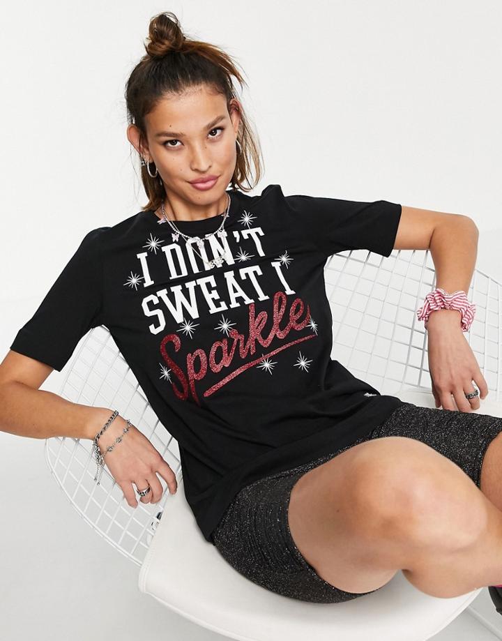 Love Moschino Sparkle Logo T-shirt In Black