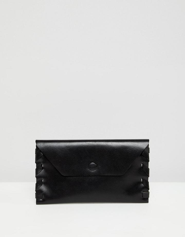 Asos Design Leather Whipstitch Foldover Purse - Black