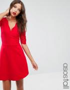 Asos Tall Scuba Skirt Lace Top Mini Skater Dress - Red