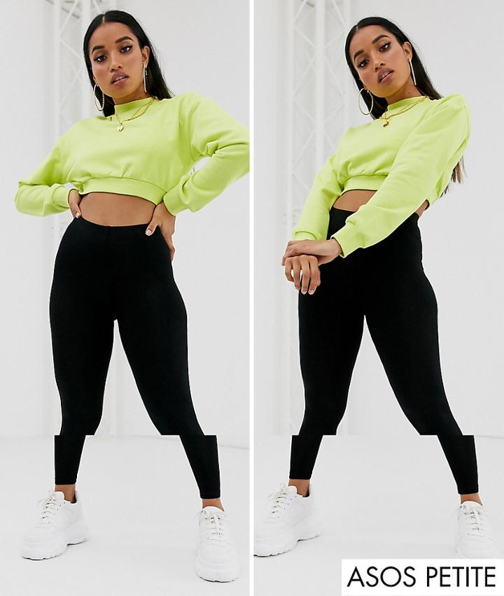 Asos Design Petite 2 Pack High Waisted Leggings In Black Save - Black