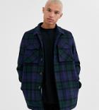 Asos Design Tall Fleece Lined Wool Mix Jacket In Navy Check