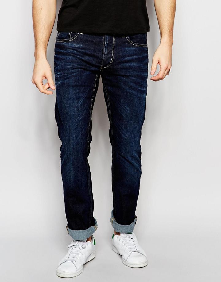 Jack & Jones Dark Wash Jeans In Straight Fit - Dark Blue