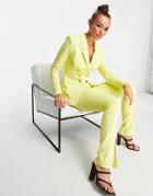 Asos Design Jersey Textured Slim Suit Pants With Split Front In Yellow