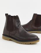 Pull & Bear Leather Chelsea Boot With Chunky Sole In Brown - Brown