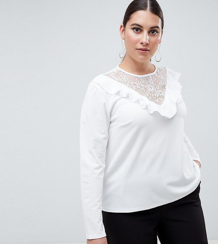 Outrageous Fortune Plus Lace Insert Jersey Top In Cream - Cream