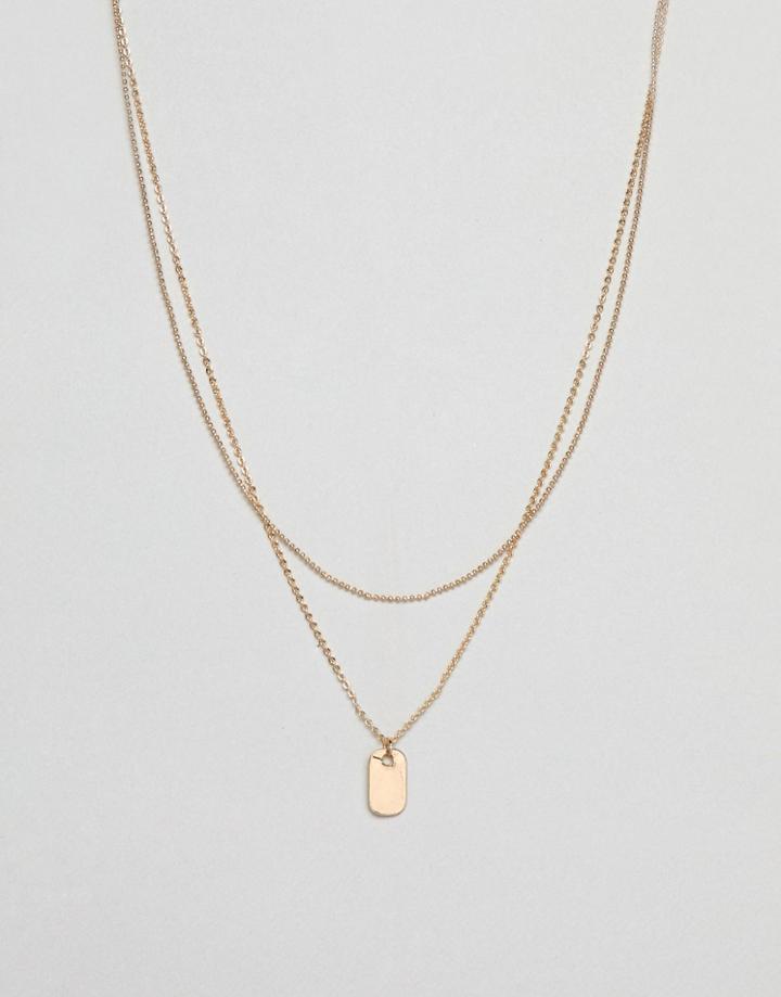 Asos Design Multirow Necklace With Mini Tag Pendant In Gold - Gold