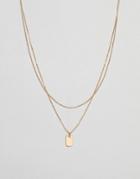 Asos Design Multirow Necklace With Mini Tag Pendant In Gold - Gold