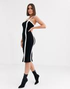 River Island Bodycon Midi Dress With Contrast Panels In Black