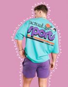 Asos Actual Oversized T-shirt With Front And Back Graphic Prints In Teal - Part Of A Set-green