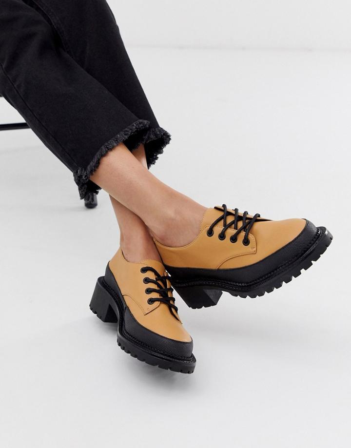 Asos Design Mix Up Mudguard Lace Up Flat Shoe In Beige - Beige