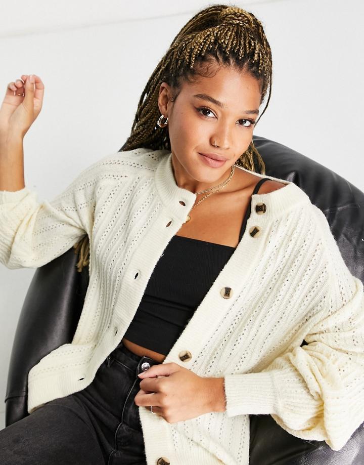 Vila Knit Cardigan With Balloon Sleeves In Cream-white