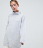 Asos Design Petite Chunky Sweater In Oversize With High Neck - Gray