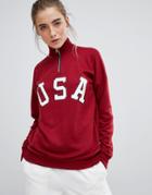 Daisy Street High Neck Sweatshirt With Usa Print - Red