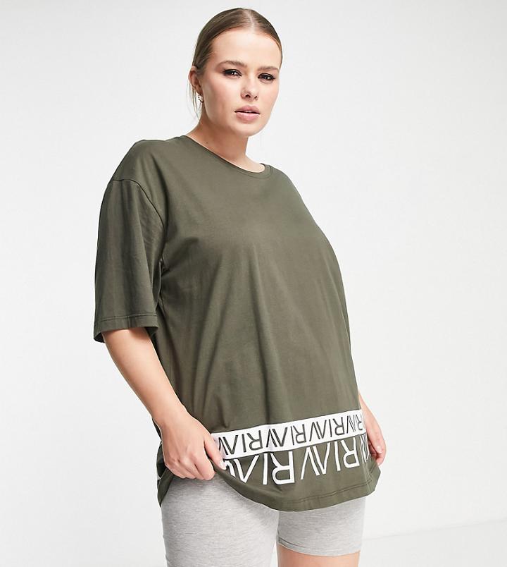 River Island Active Plus Logo Boyfriend T-shirt In Khaki - Part Of A Set-green