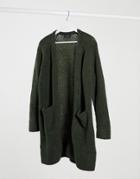 Selected Anna Long Sleeve Knit Cardigan In Dark Green-navy