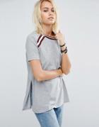 Asos T-shirt With Stripe Inserts In Longline Fit - Gray