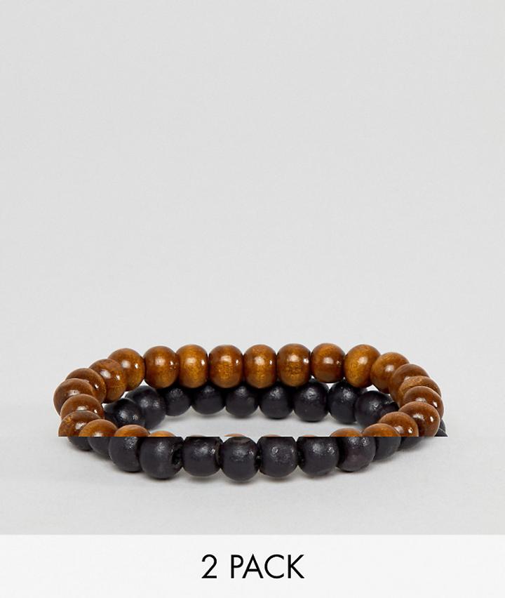 Asos Design Beaded Bracelet Pack In Black And Brown